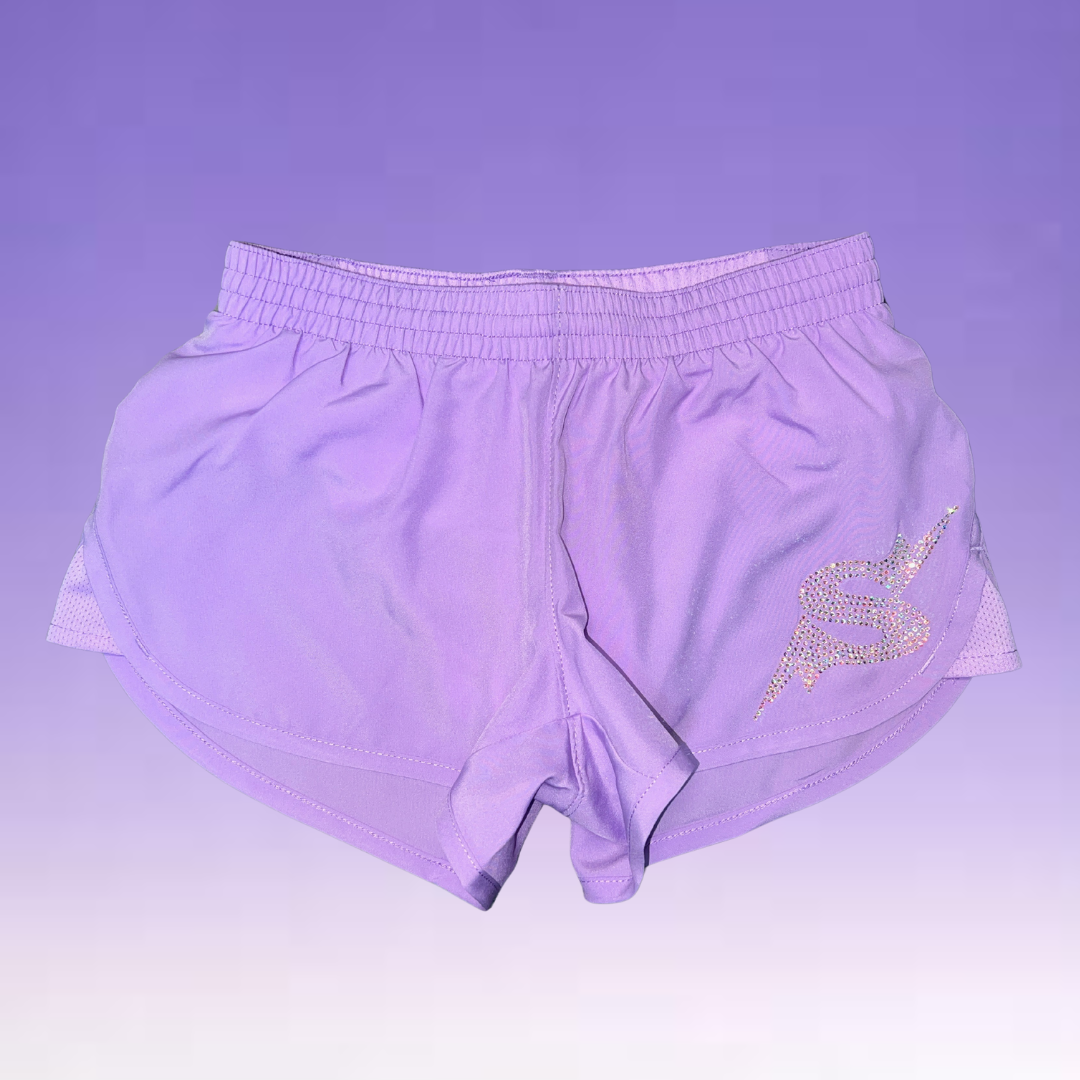Loose Fit Shorts with Rhinestone S Logo - Lavender & Black - Youth & Adult Sizes
