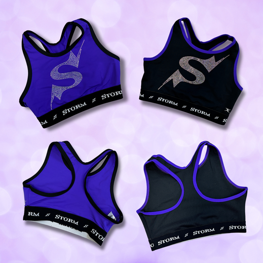 Sports Bra - Pro Cheer High Neck Racerback 'S' Rhinestone - Purple Or Black NEW