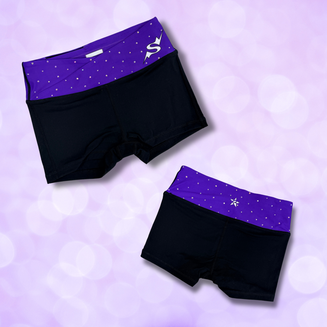 Shorts - Rebel Black with Purple Rhinestone Waistband