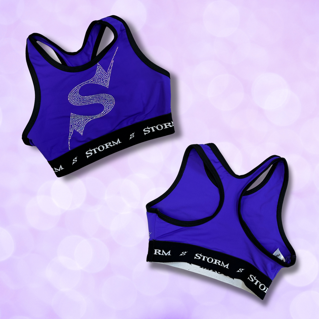 Sports Bra - Pro Cheer High Neck Racerback 'S' Rhinestone - Purple Or Black NEW