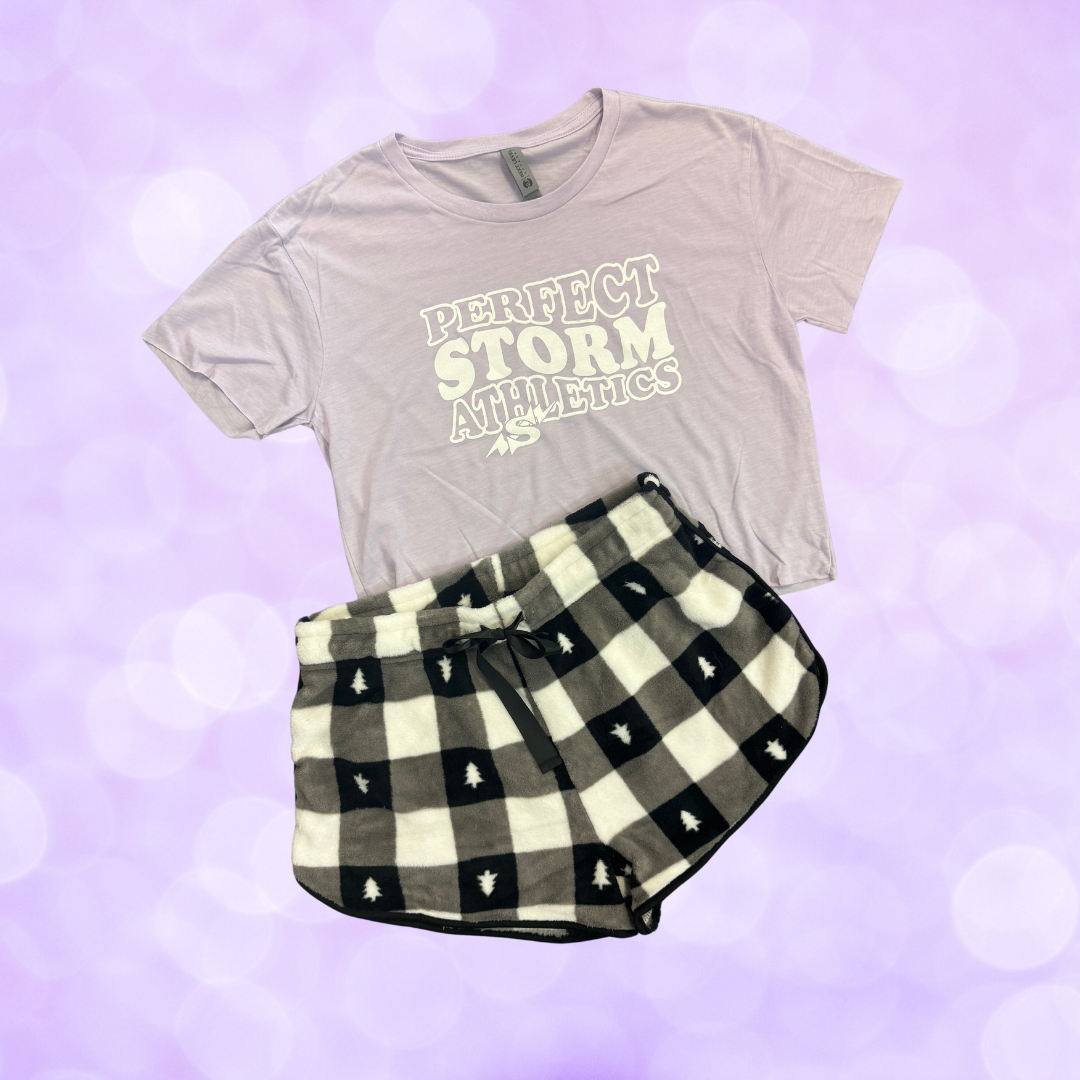 PJs - Soft Crop Tee & Fuzzy Checker Shorts Set - Adult/Teen Sizes SALE