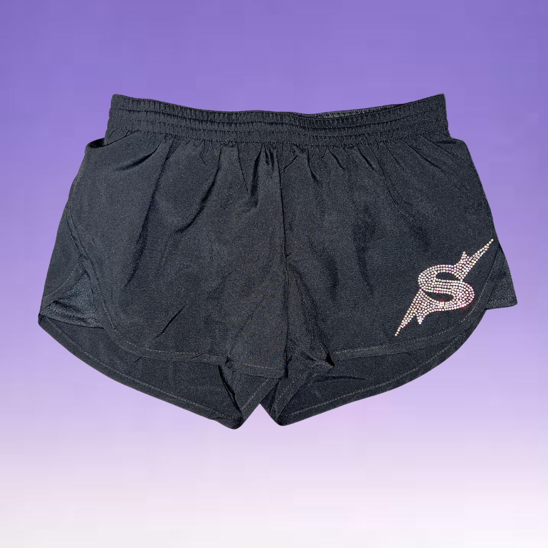 Loose Fit Shorts with Rhinestone S Logo - Lavender & Black - Youth & Adult Sizes
