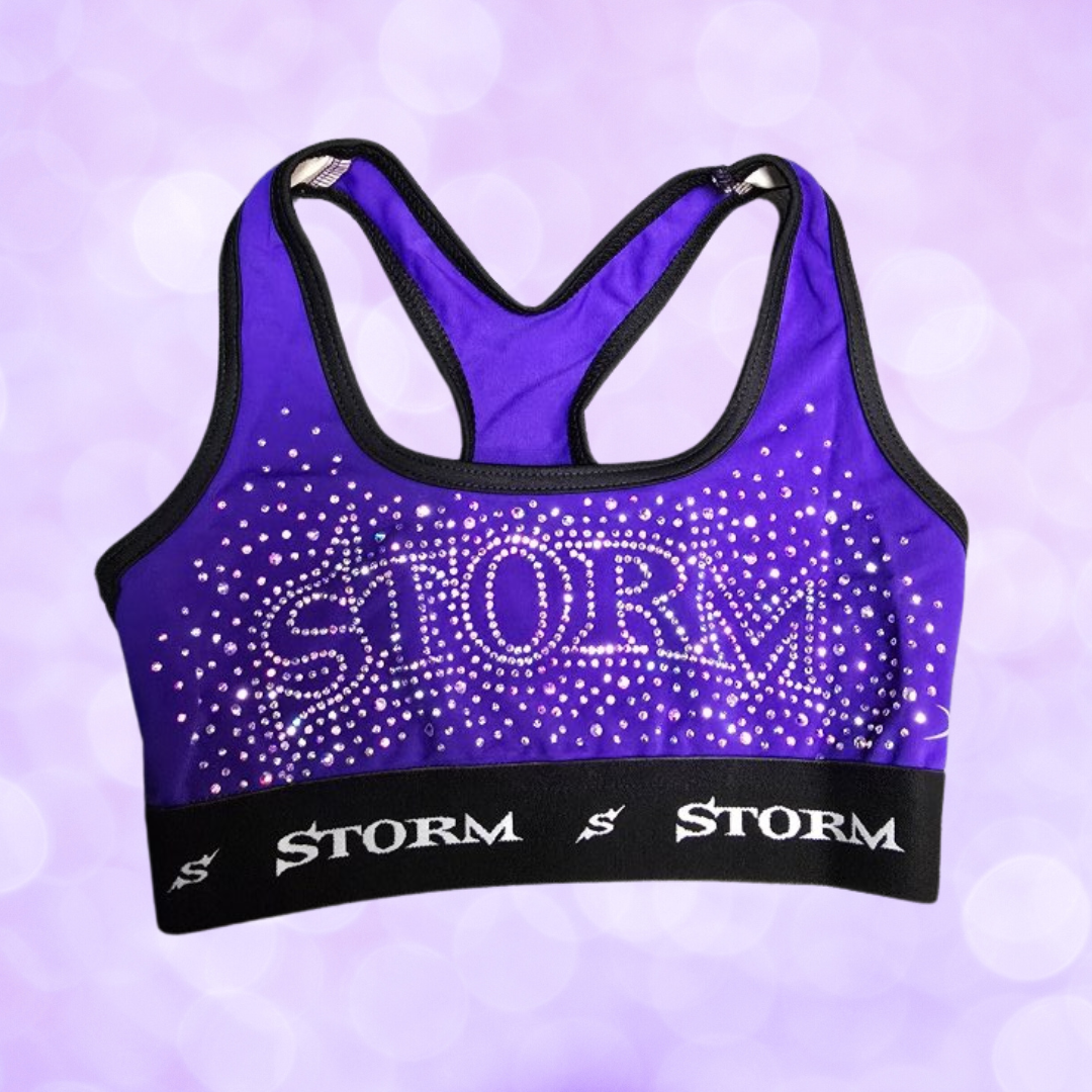 Sports Bra - Racerback Rhinestone - Vibrant Purple Or Black