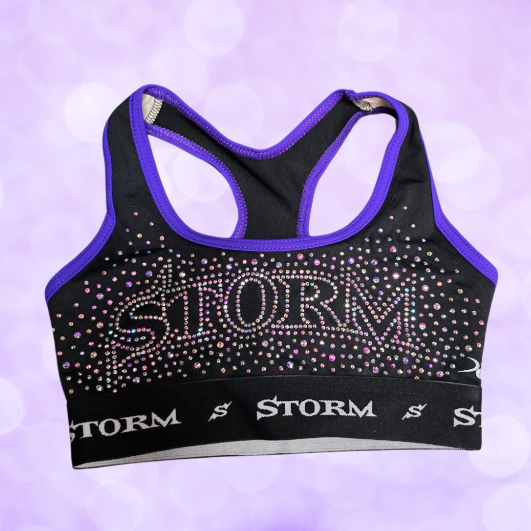 Sports Bra - Racerback Rhinestone - Vibrant Purple Or Black