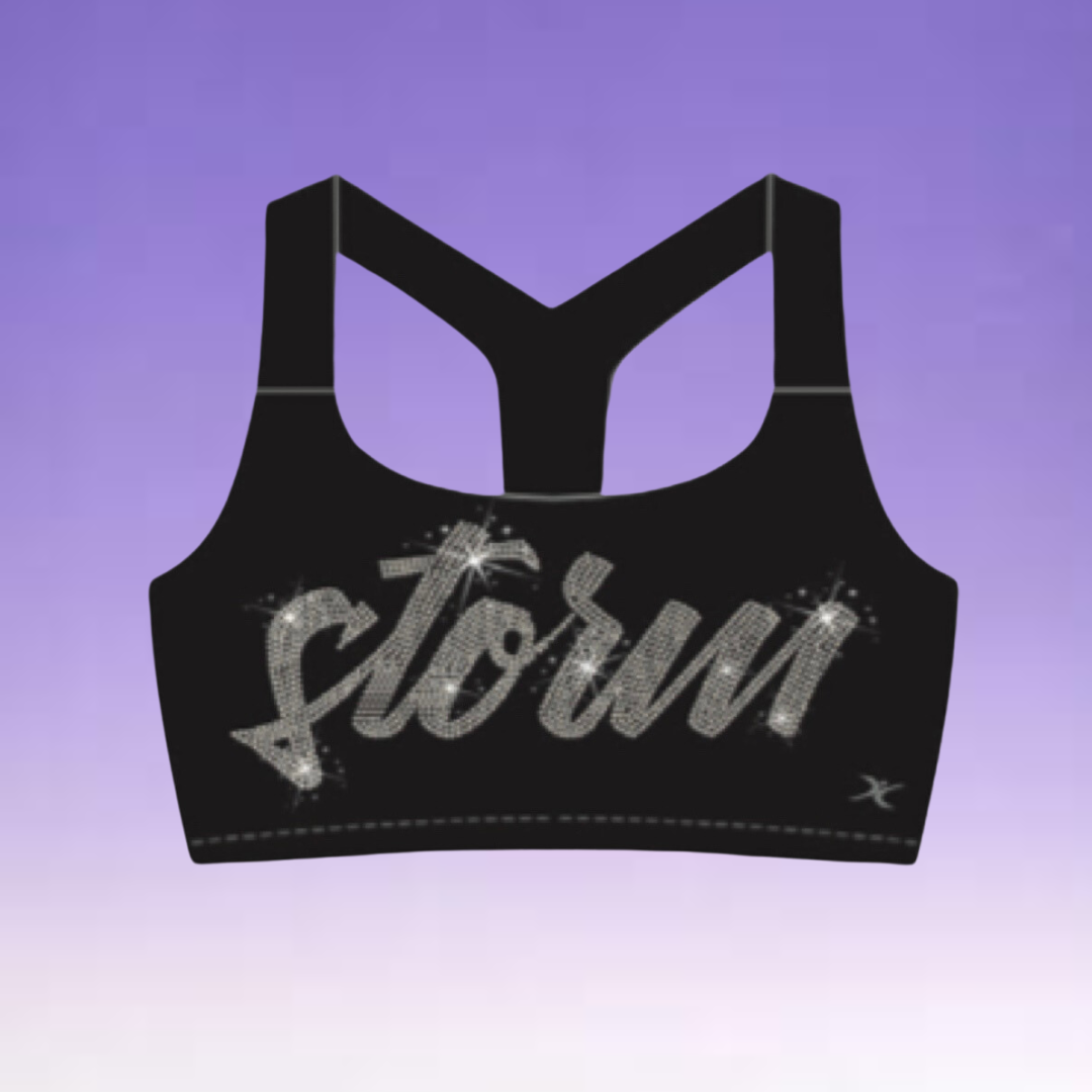 Sports Bra - Black Rhinestone Storm Script