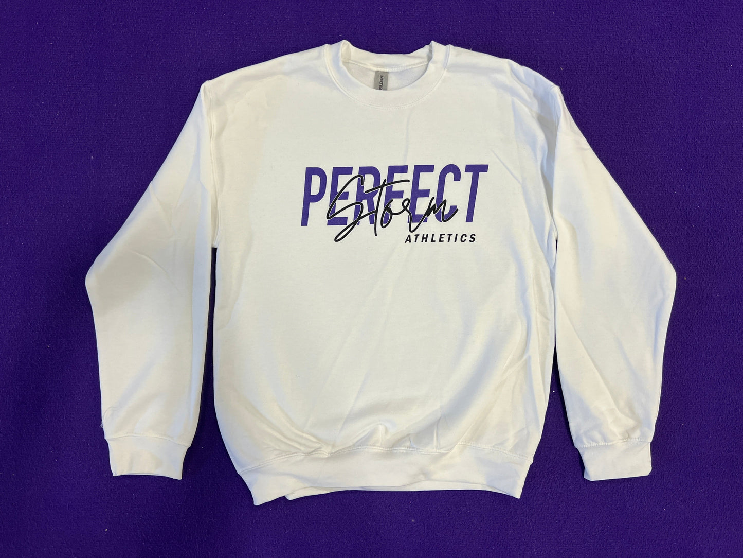 Crewneck Sweatshirt - White Script Logo - Adult Sizes