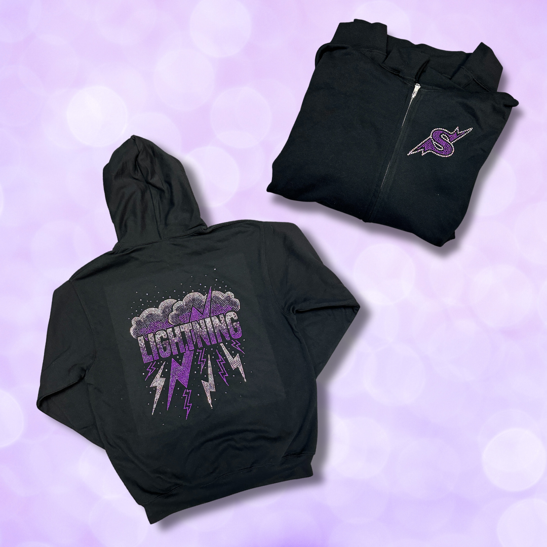Zip Hoodie with Rhinestones on Back - 'Lightning'