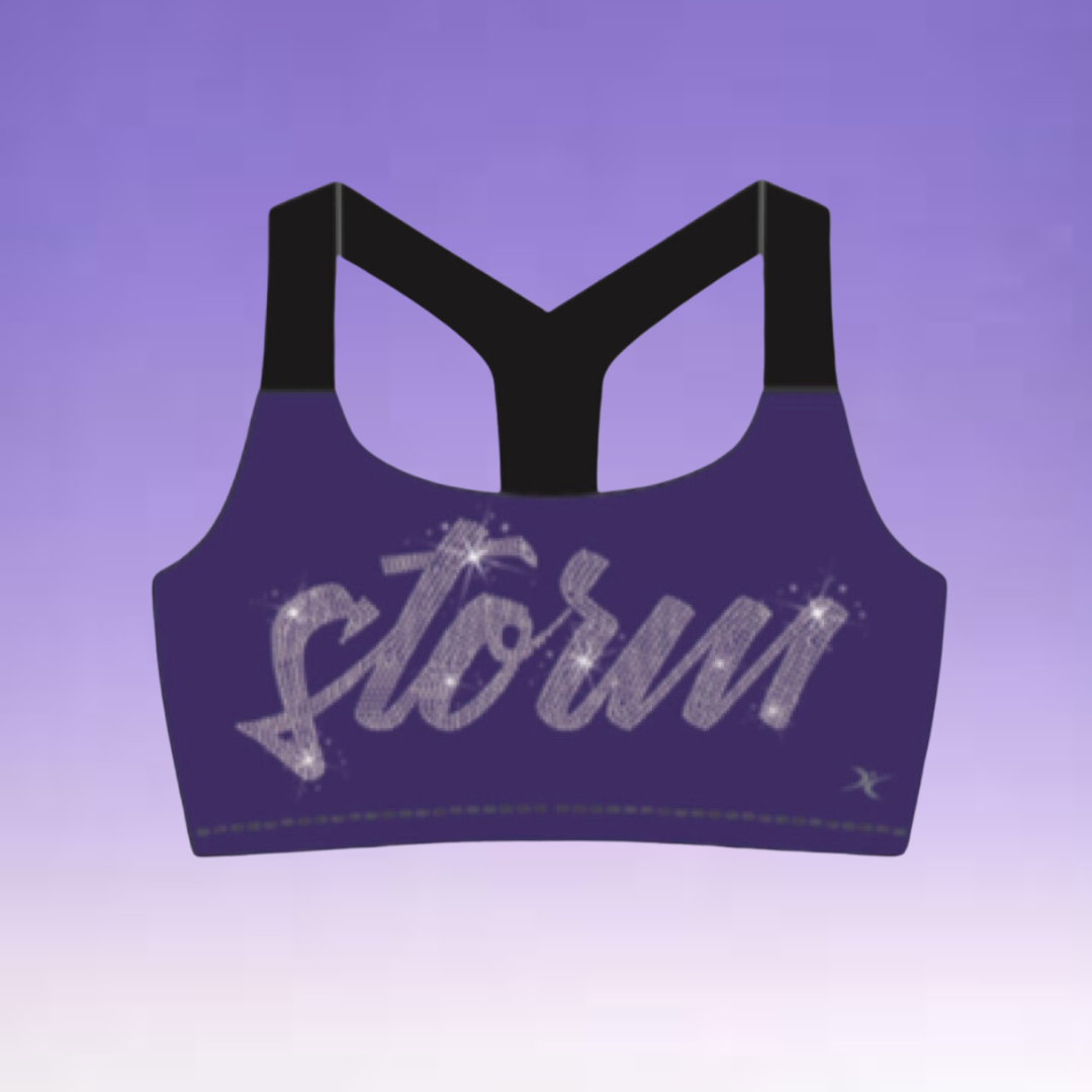 Sports Bra - Purple Rhinestone Script