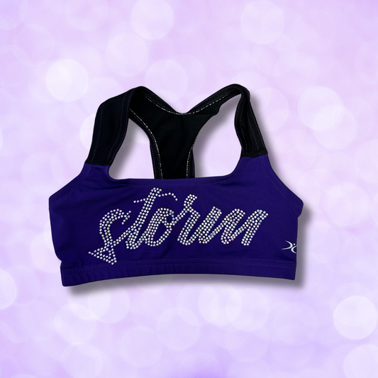 Sports Bra - Pro Cheer Purple Rhinestone Script