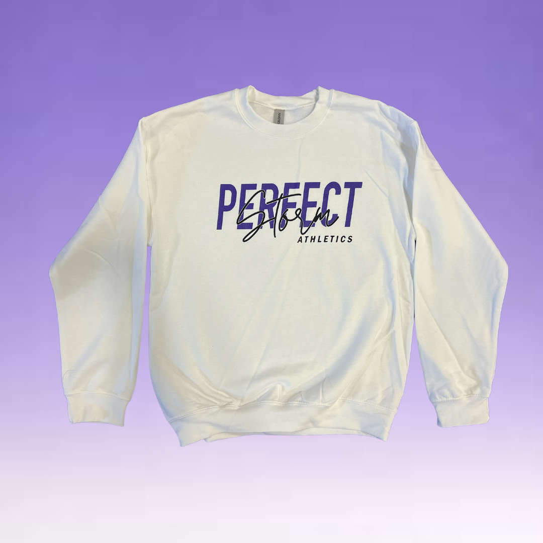 Crewneck Sweatshirt - White Script Logo - Adult Sizes