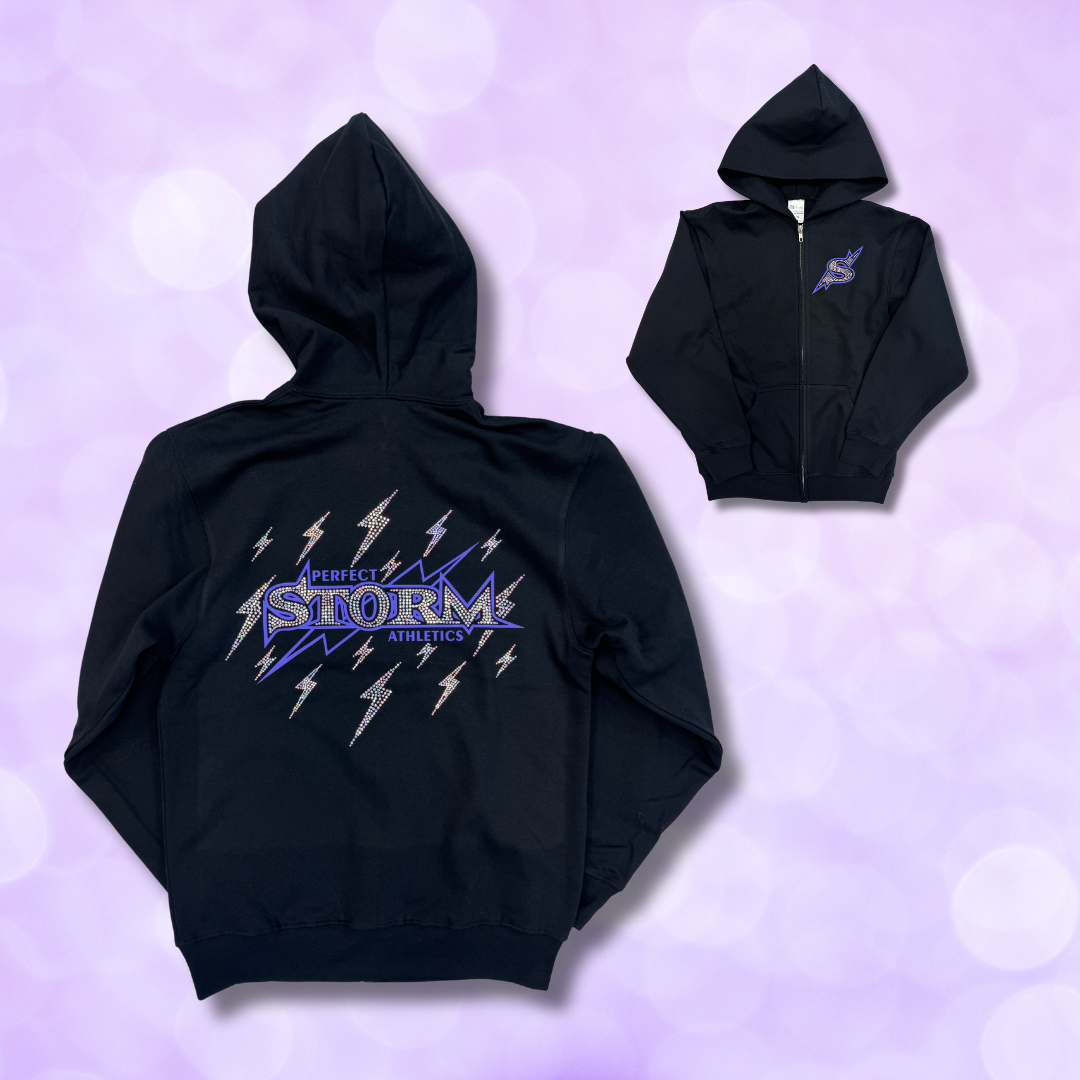 Zip Hoodie - Lightning Bolt Rhinestones