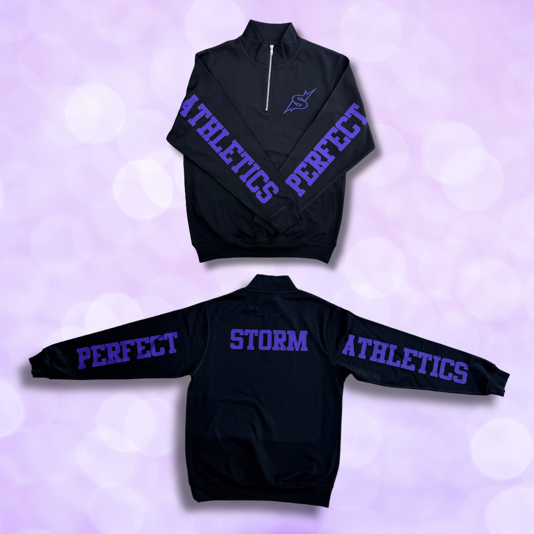 1/4 Zip - Black Perfect Storm Athletics on Back (Purple)