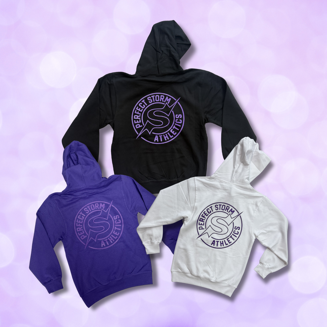 Hoodie - Circle Logo on Back - Black, White, Purple NEW