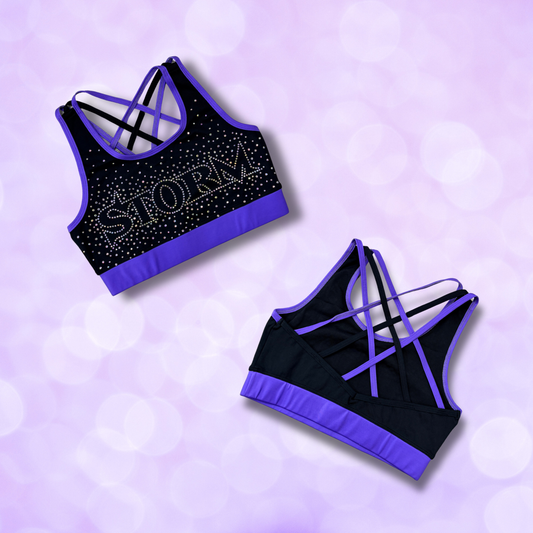 Sports Bra CS - Purple & Black Criss Cross Straps NEW