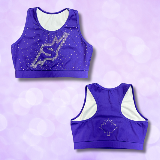 Sports Bra - Dark Purple with Rhinestone 'S' and Maple Leaf on Back NEW