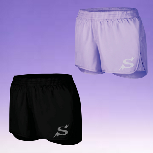 Loose Fit Shorts with Rhinestone S Logo - Lavender & Black - Youth & Adult Sizes