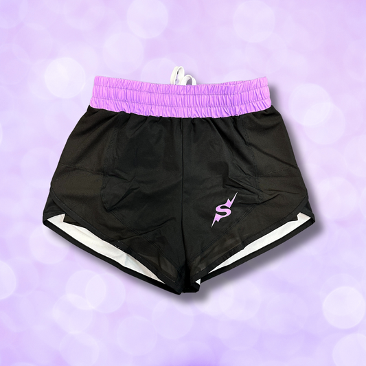 Shorts - Black with Lavender Waist Band, Mesh Accent NEW