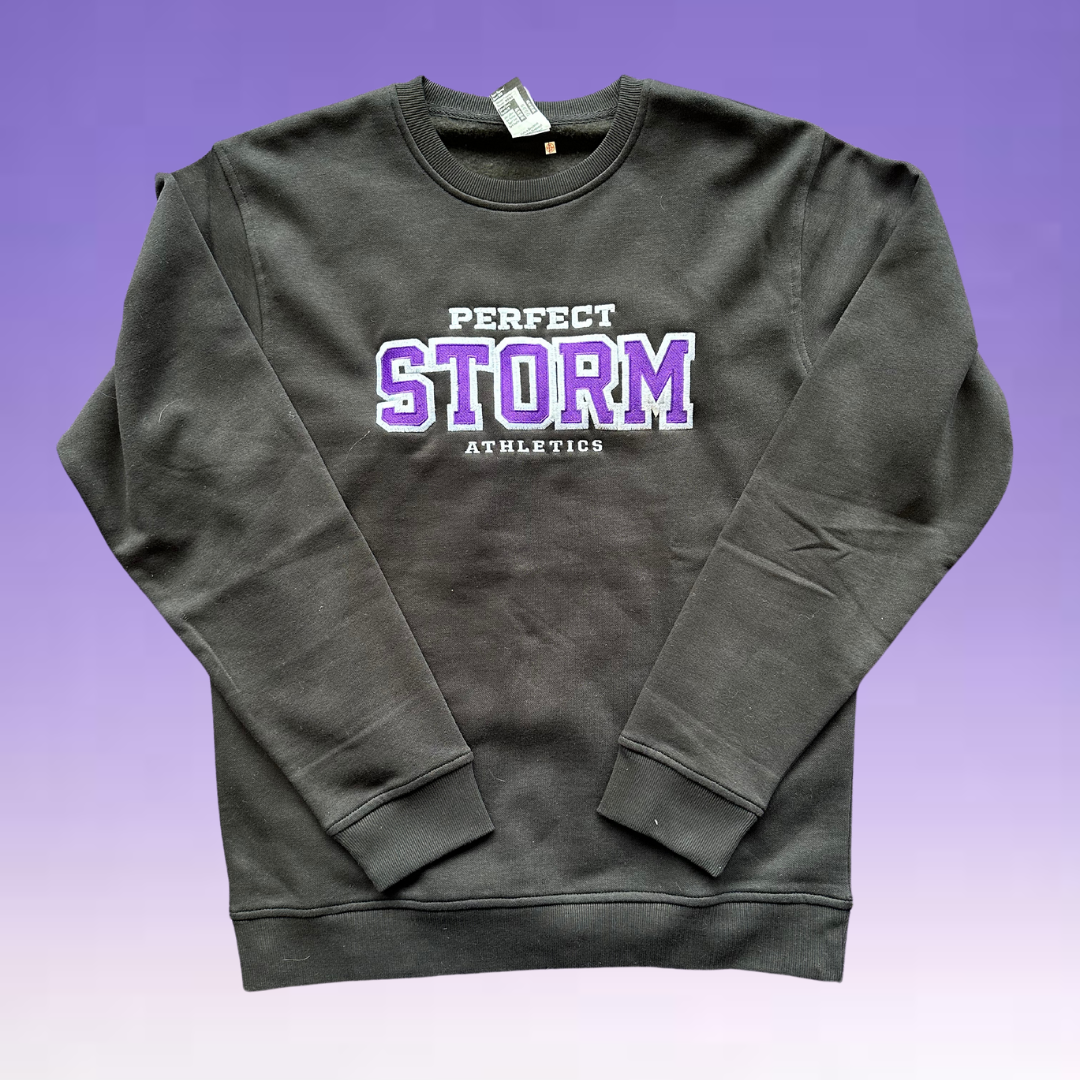 Crewneck Sweatshirt - Black - Embroidered Purple Logo