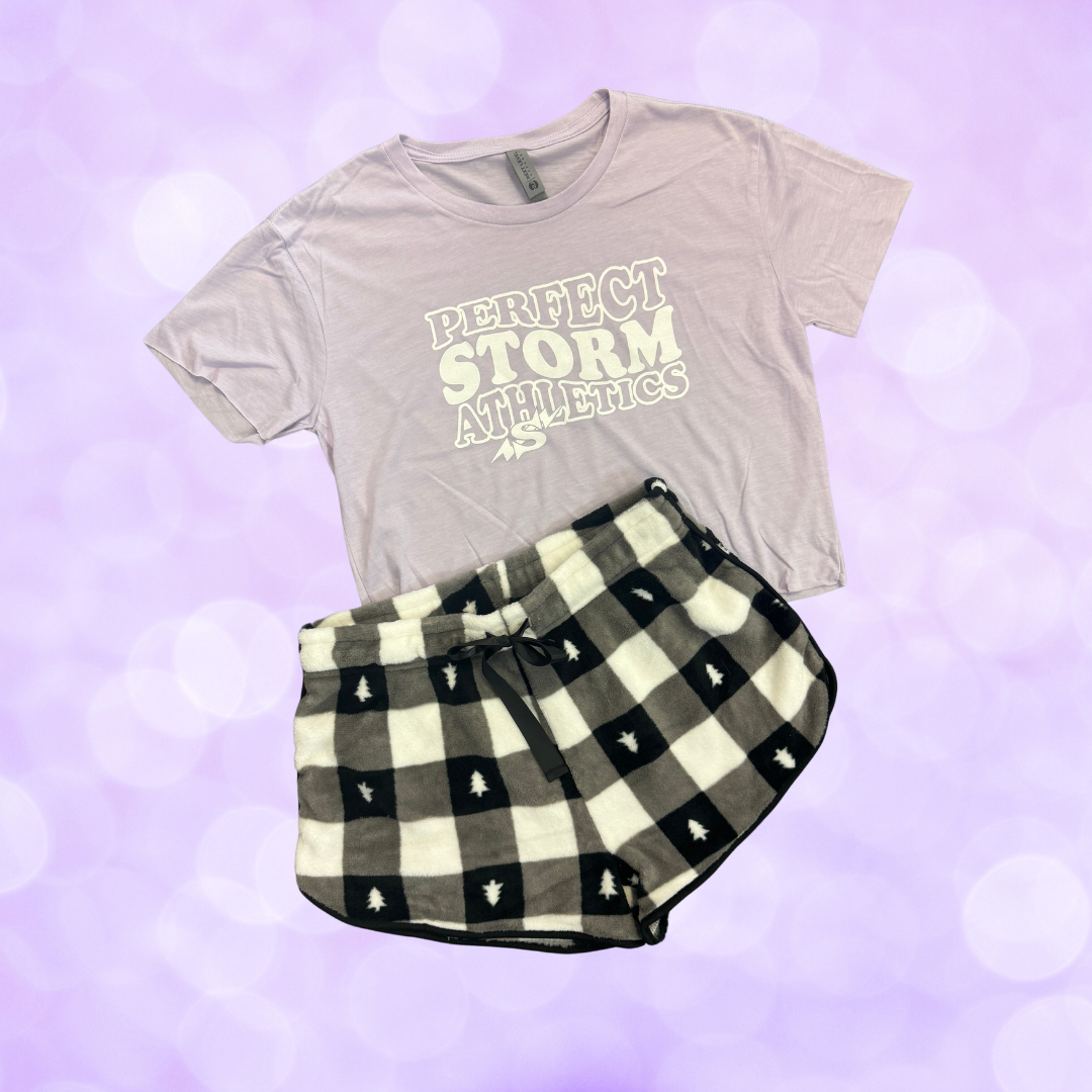 PJs - Soft Crop Tee & Fuzzy Checker Shorts Set - Adult/Teen Sizes