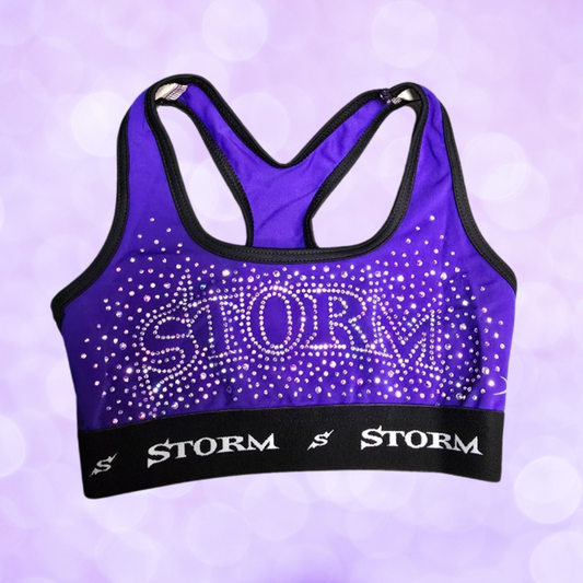 Sports Bra - Racerback Rhinestone Bra (Vibrant Purple Or Black)