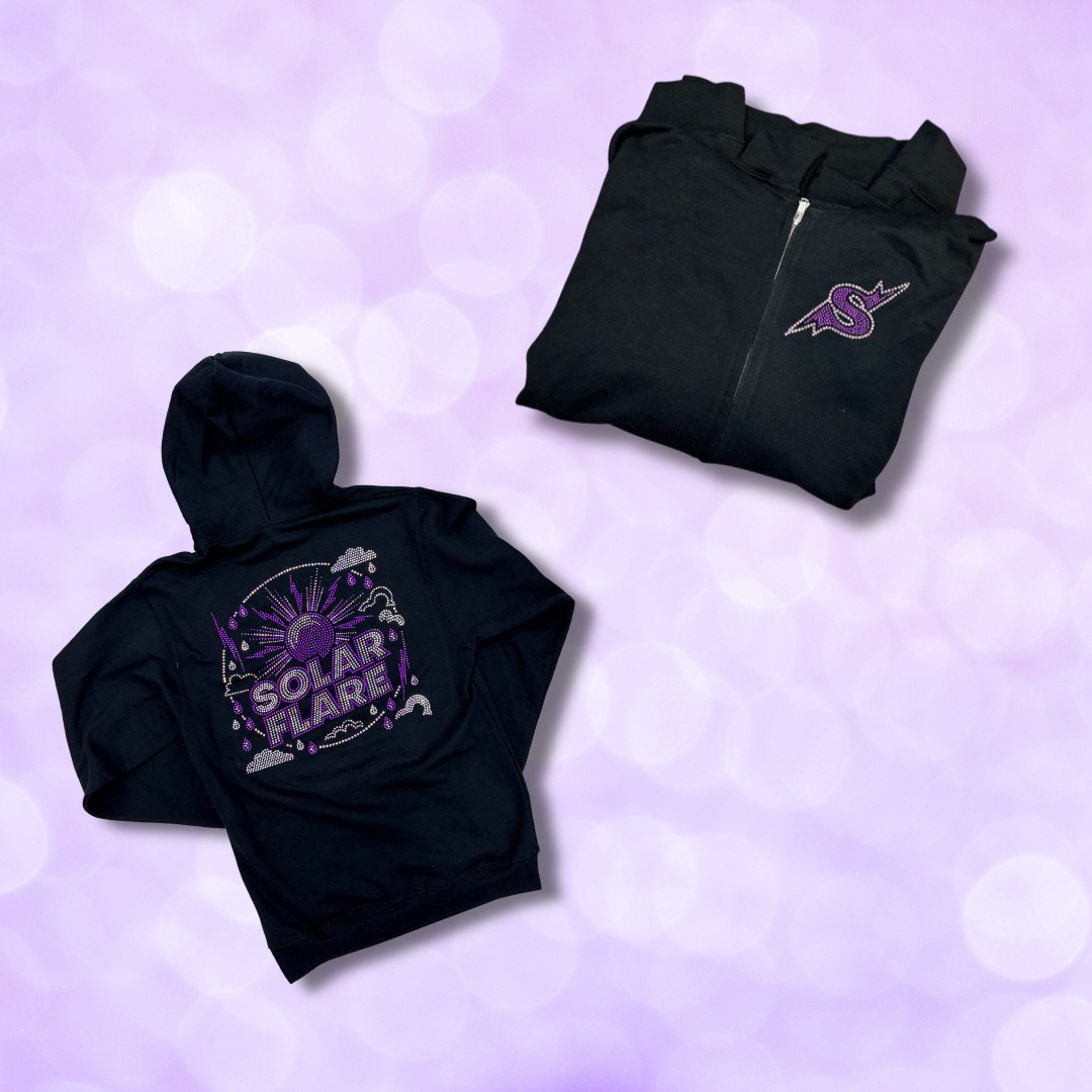 Zip Hoodie with Rhinestones on Back - 'Solar Flare'