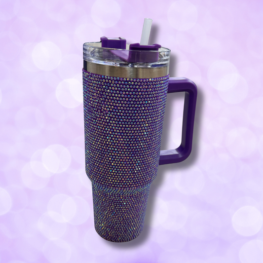 Water Bottle - Bedazzled Stainless Steel Tumbler with Handle