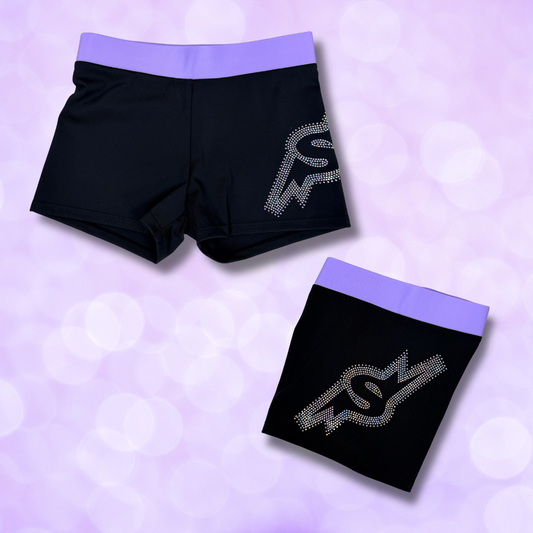 Shorts CS - Black with Light Purple Waist Band/Rhinestones NEW