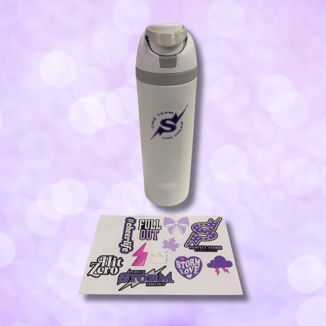 White Owala-style 24 oz Water Bottle with Stickers NEW