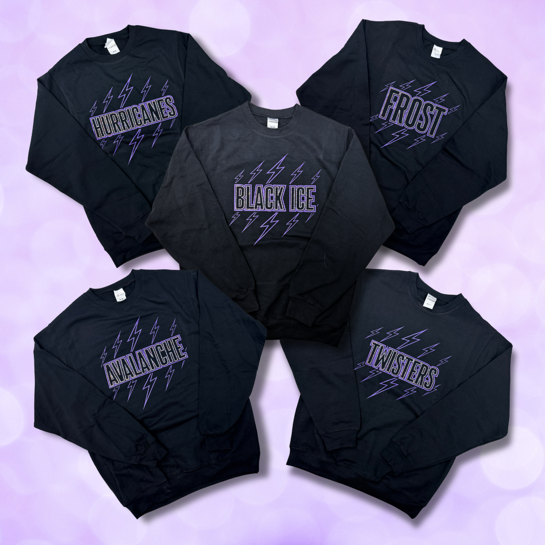 Crewneck Sweatshirt - Team Name Rhinestones (Frost, Hurricanes, Twisters, Black Ice, Avalanche)